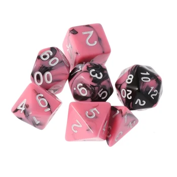 Mayitr 7 шт. D4-D20 Розовый + черный Многогранные многогранные цифровые кубики для настольных игр Развлекательные аксессуары