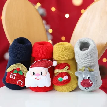 Детские осенне-зимние шерстяные круги утолщенные теплые мультяшные мультяшные детские носки для новорожденных Рождественские красные детские носки