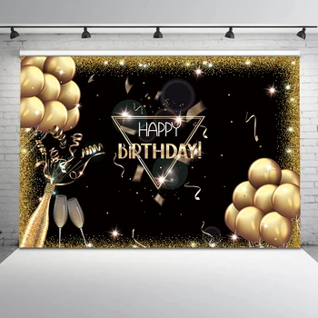 Фотография фон с днем рождения, блестящие воздушные шары, шампанское, принадлежности для украшения вечеринки, настройка виниловых фонов для фотографий