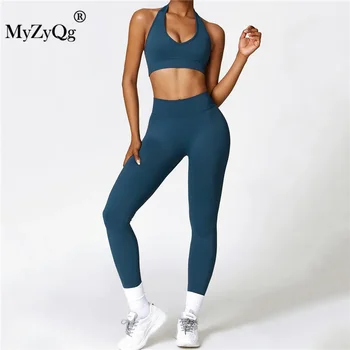 MyZyQg Женский комплект из двух частей для йоги Узкий бесшовный набор для йоги Тонкий бег Спортивный брючный костюм Быстросохнущая одежда для фитнеса для спины