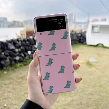 Симпатичный мультяшный кавайный чехол для телефона с динозавром для Samsung Galaxy Z Flip 3 ZFlip3 Прекрасный розовый подножка с мягким чехлом