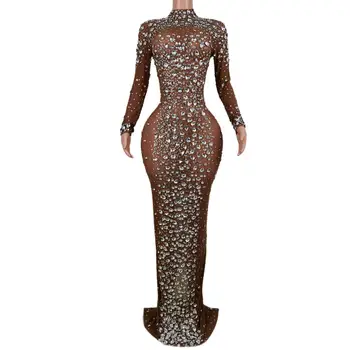 Роскошное вечернее платье из бисера с бриллиантами Женщины с кристаллами Женское платье Повседневное сексуальное платье на день рождения Платье для свидания Сексуальный костюм Cuixing