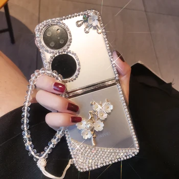 Чехол для телефона Huawei P50 Карманный роскошный чехол для ювелирных изделий с цветком сакуры для Huawei P50 Складной экран Край Алмазный защитный чехол