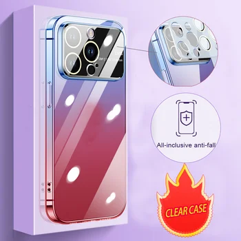  Градиентный Прозрачный Цвет Большой Оконный Чехол Для iPhone 14 Pro Max 14Plus iPhone 12 13 Pro Max 14Plus Прозрачная броня Шнурок Бухта