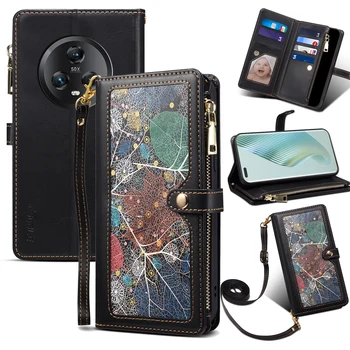 Кожаный чехол с цветочным рисунком для Huawei Honor Magic 5 Pro Magic4 Wallet Держатель слота для карты Чехол для мобильного телефона с бесплатной веревкой