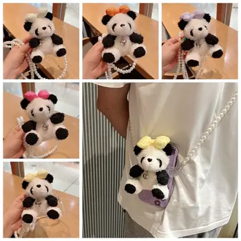 Прекрасный Bowknot Panda Phone Back Clip Эластичный задний зажим Anti Lost Lanyard Телефон Плечевой ремень Девочки Сумка Цепочка Новогодний подарок