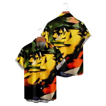 Гавайские рубашки для мужчин Художественный стиль Лев Искусство Живопись Рубашки с коротким рукавом Повседневные Лето Пляж Отдых Топы Дышащий