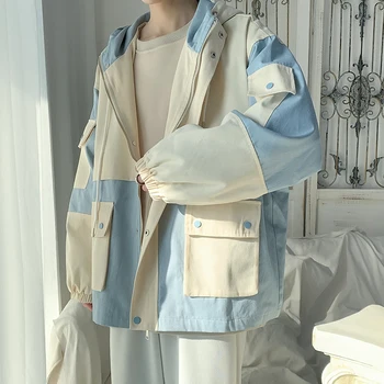 Корейская мода Мужские куртки Однотонные пальто Хип-хоп Свободная верхняя одежда Мужская куртка с капюшоном Harajuku Женщина Ветровка Новая уличная одежда