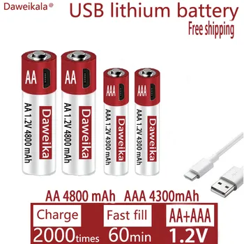 AA + AAA USB зарядка 1,2 В AA 4800 мАч литиевая аккумуляторная батарея пульт дистанционного управления мышь игрушечная батарея + бесплатная доставка