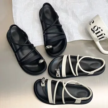 Новые Женщины Летние Сандалии Сплошные Черный Белый Цвет Тапочки Дизайнерская Повседневная Обувь Для Женщин Уличная И Рабочая Обувь Девушки