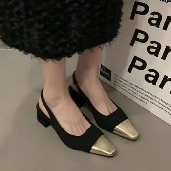 Обувь для женщин 2023 Мода Женские туфли-лодочки с квадратным носком Лето Закрытый носок Платье для вечеринки Цвет Соответствующий Высокие Каблуки Женщины Блочные Каблуки