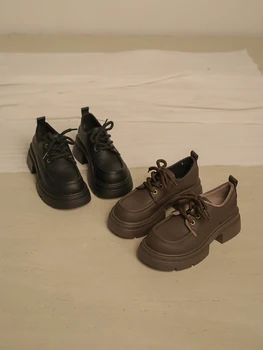  круглый носок ретро женская обувь повседневные женские кроссовки оксфорды сабо платформа с мелким ртом лоферы в британском стиле с мехом Зима Le