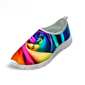 Женская повседневная обувь на плоской подошве для женщин Лоферы Красочный цветочный принт Дамы Сетчатые кроссовки на открытом воздухе Обувь на плоской подошве 2023