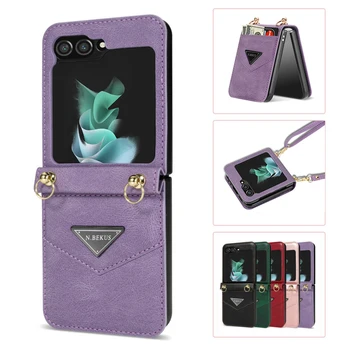  кожаный кошелек для карт карманный тонкий чехол для телефона для Samsung Galaxy Z Flip 5 Z Flip 4 Z Flip 3 Кроссбоди Ремень Слот для карт Крышка Coque