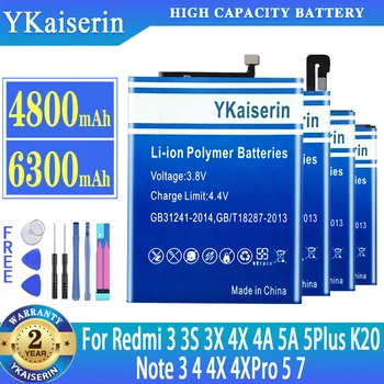 YKaiserin Аккумулятор для Xiaomi Redmi 3 3S 3X 4X 4A 5A 5 Plus 5Plus K20 Note 3 4 4X Pro 5 7 для Xiaomi Mi Pocophone F1 Note 2 Note2