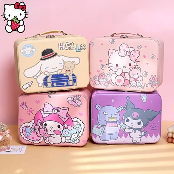Sanrio Hello Kitty Женщина Коробка для хранения косметики Kawaii Kuromi Cinnamoroll Чемодан Настольный органайзер Девушка Kawaii Подарок