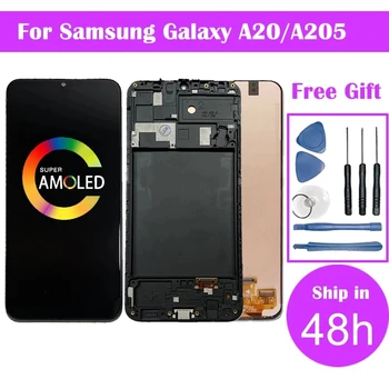 Super AMOLED для Samsung Galaxy A20 Экран A205 / DS A205F A205FD A205A ЖК-дисплей с сенсорным дигитайзером в сборе + рамка