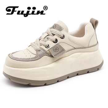 Fujin 6 см платформа клин кроссовки весна осень ходьба мягкая массивная обувь натуральная кожа женщины лето суппоривная мода
