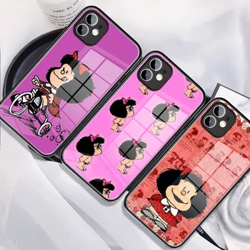 Уникальный дизайн черный Симпатичный мультяшный Mafalda Чехол для телефона из закаленного стекла для IPhone14 13 11 12Pro Mini XR XS MAX8 X 7Plus 13Pro Чехлы