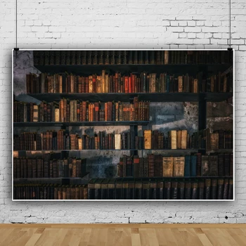 Laeacco Старая темная гранжевая деревянная полка для книг библиотека стена домашний декор шаблон фотографический фон фото фон фотозвонок
