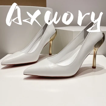 Женские высокие каблуки Материал из натуральной кожи Тонкий дизайн каблука 2024 Новый Модный Модный Универсальный
