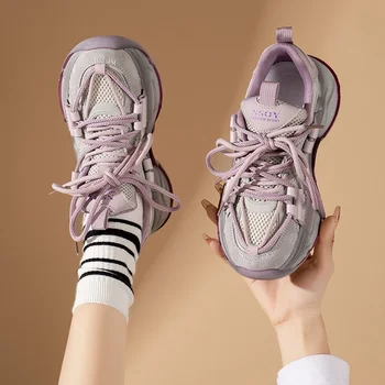 Женская весна и осень дышащая модная обувь на платформе на открытом воздухе на шнуровке кроссовки для женщин женская удобная повседневная обувь для папы
