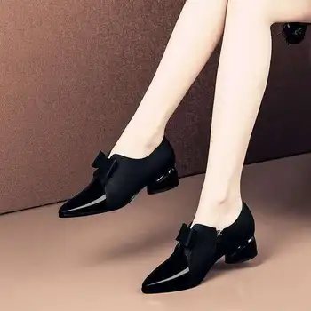 Высокие каблуки Женщины 2023 Весна Осень PU Кожа Однотонные Остроконечные Мода Лаконичные Повседневные Туфли-лодочки Обувь Zapato de Tacón