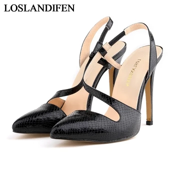 2020 Новые женские модные сандалии на высоком каблуке из искусственной кожи 11 см тонкий каблук с острым носком для вечеринки женские сандалии туфли-лодочки NLK-A0126
